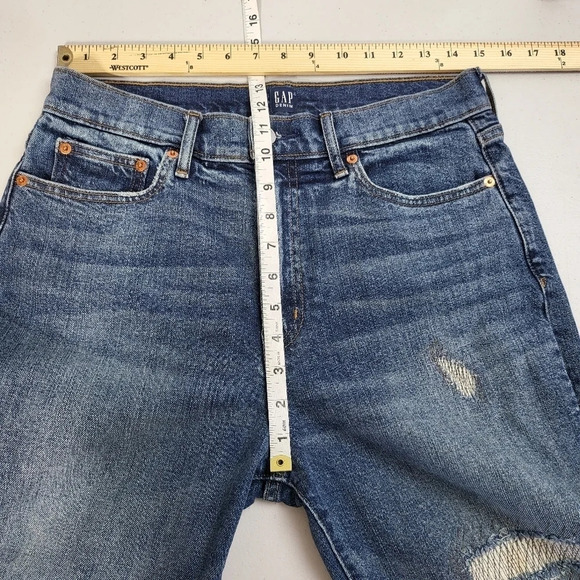 GAP Denim Distressed High Rise Straight Jeans Sz 29R - Picture 13 of 15